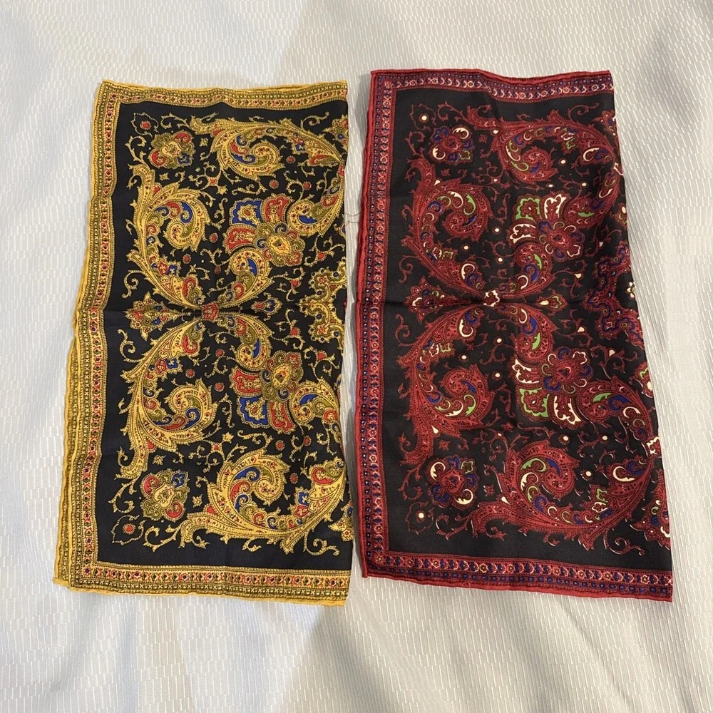 Vintage  Lot Of 2 100% Pure Silk Hand rolled Paisley Scarf 17/17